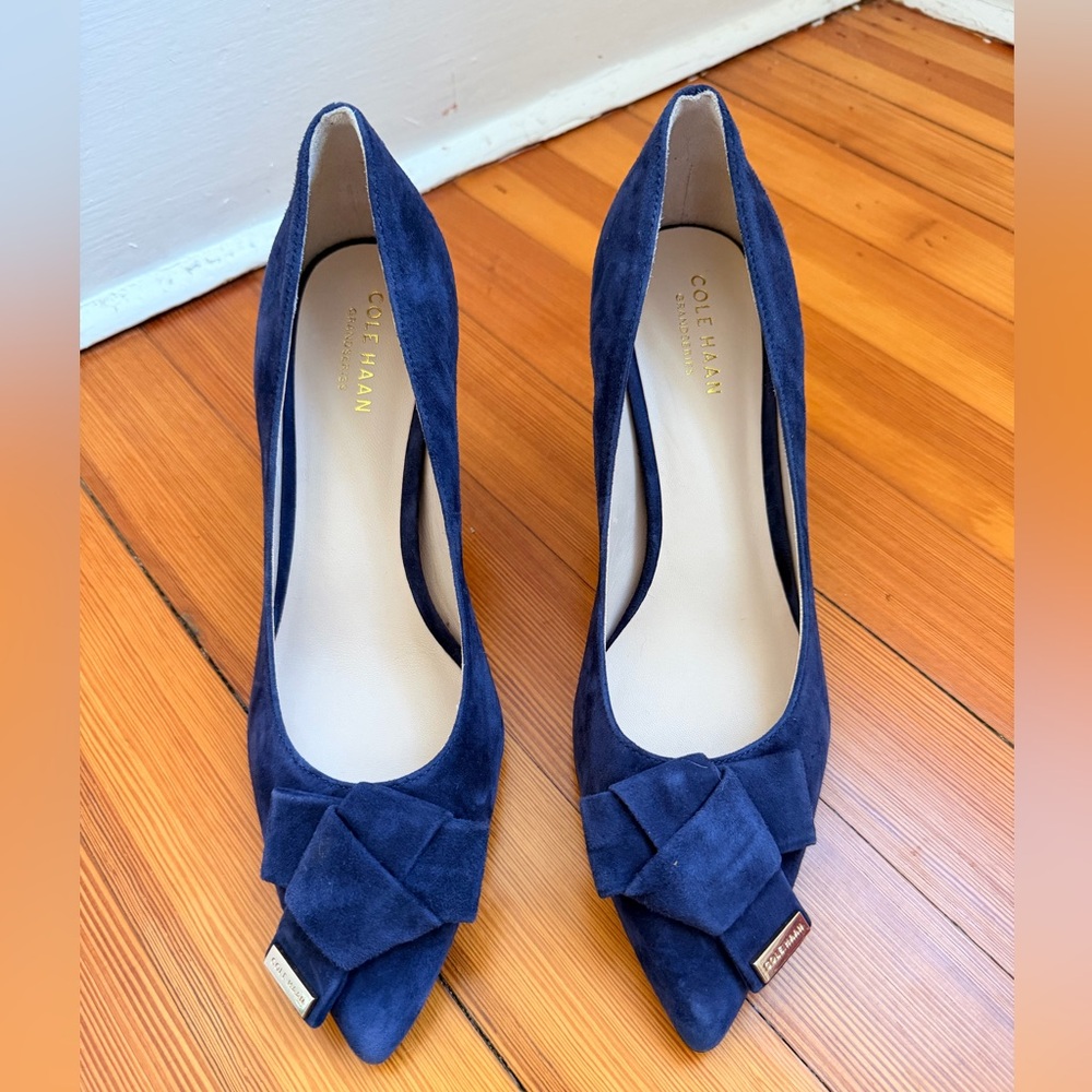Cole Haan Navy Ina Suede Bow Heels